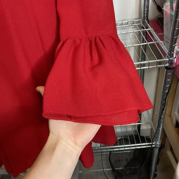 Vintage Y2K Cynthia Rowley 90's Women's Red Bell Sleeve Mini Dress Size 12 - Picture 8 of 11